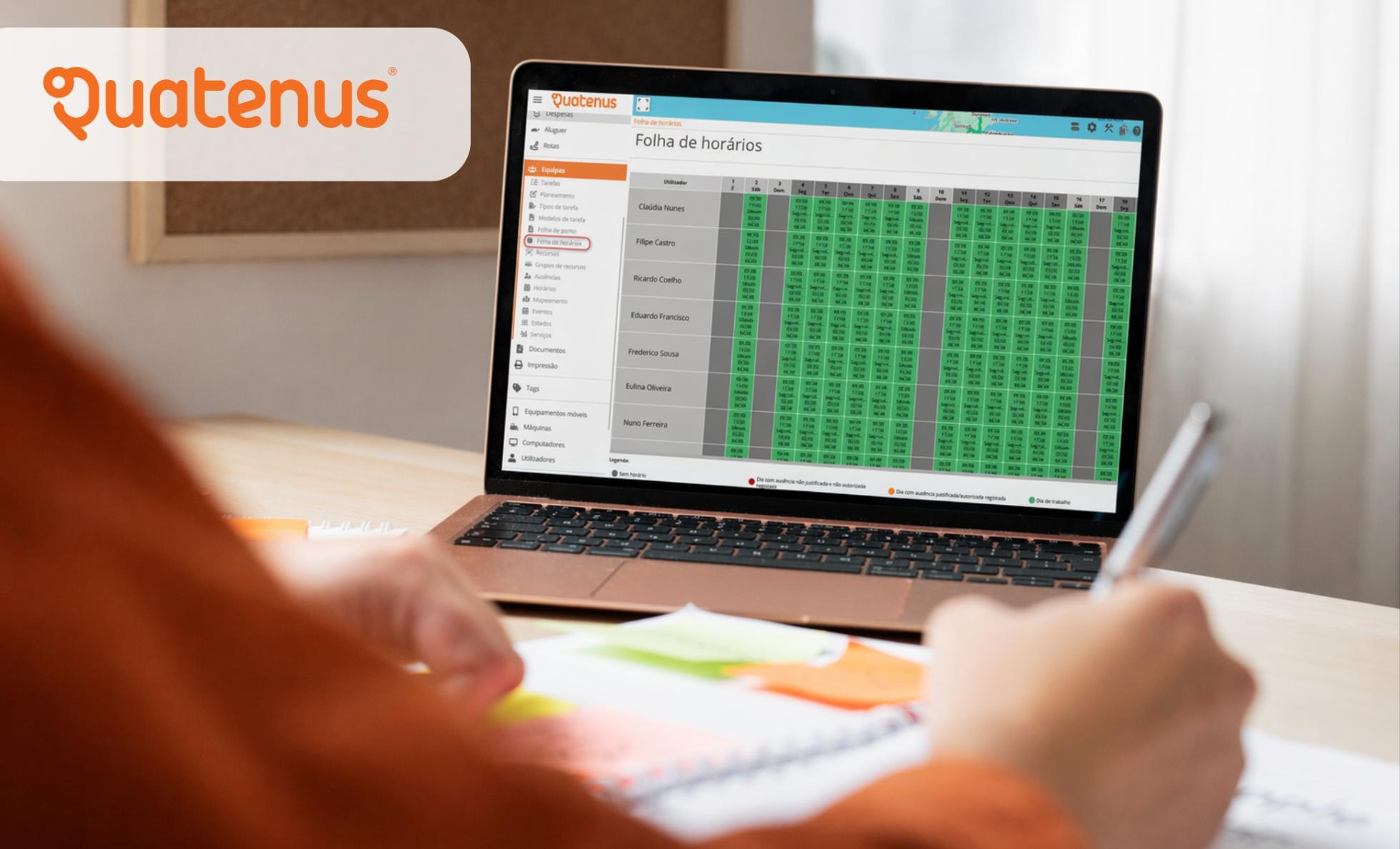 New Quatenus feature: Folha de Horários gives managers a complete monthly view of team schedules